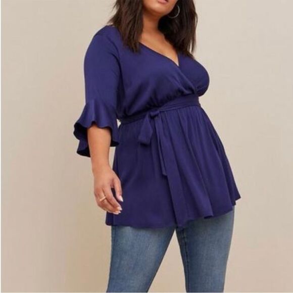 Torrid Blue Contemporary Feminine 3/4 Sleeve Tie Top Event Work Office Party - Picture 1 of 16